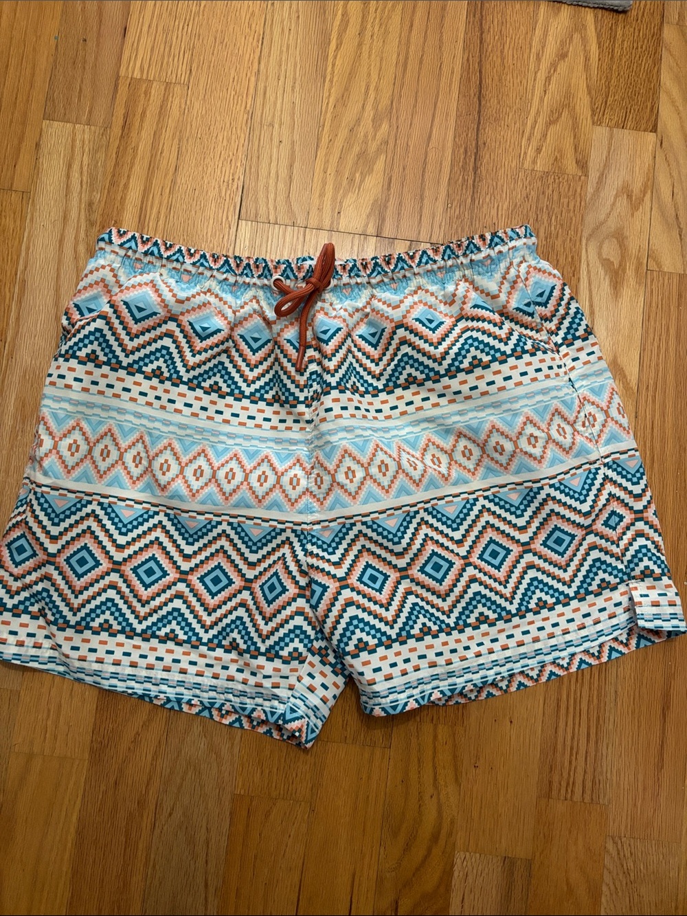 Primark Men's Geometric Pattern Swim Trunks in Teal and Coral